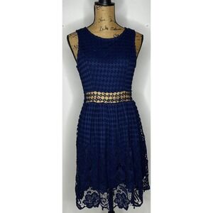 Miami Women's S Dress Royal Blue Crochet And Lace Peekaboo Midriff Wedding Party